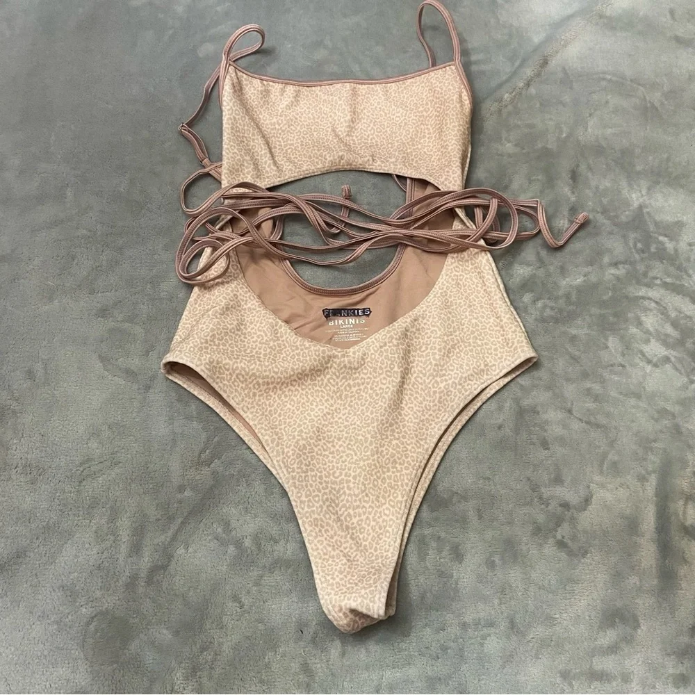 New! Frankie’s bikinis Alice Terry Wrap One Piece leopard Swimsuit 24673